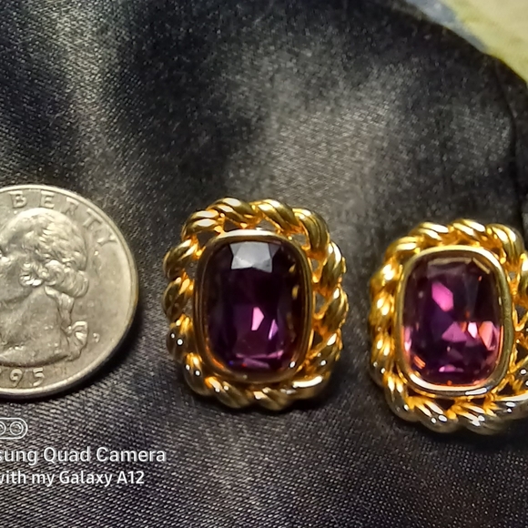Purple and Gold Post Earrings - Picture 8 of 11